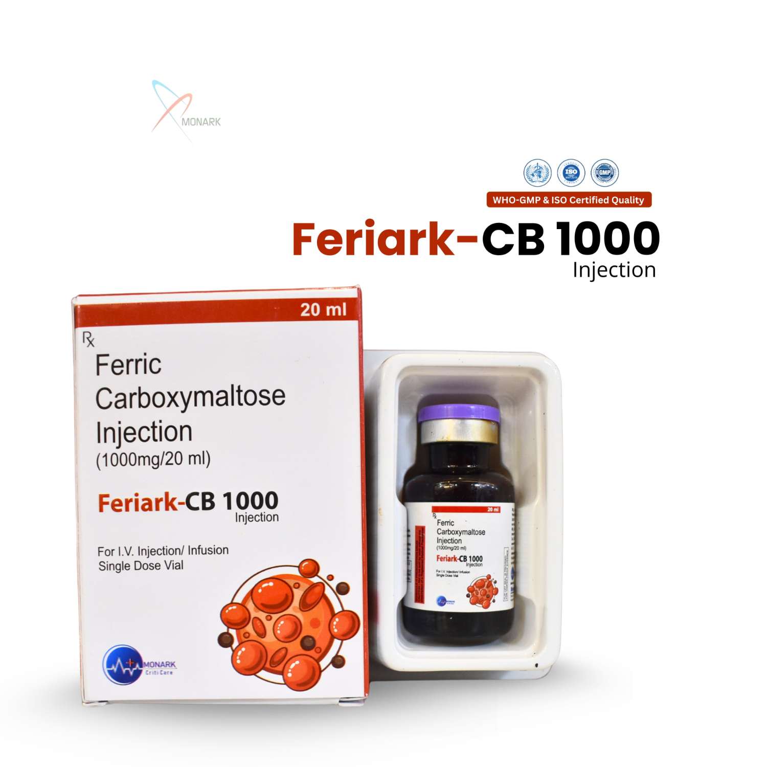 Feriark-CB 1000 INJ, Ferric Carboxymaltose 1000mg INJ, manufactured by Monark Criticare