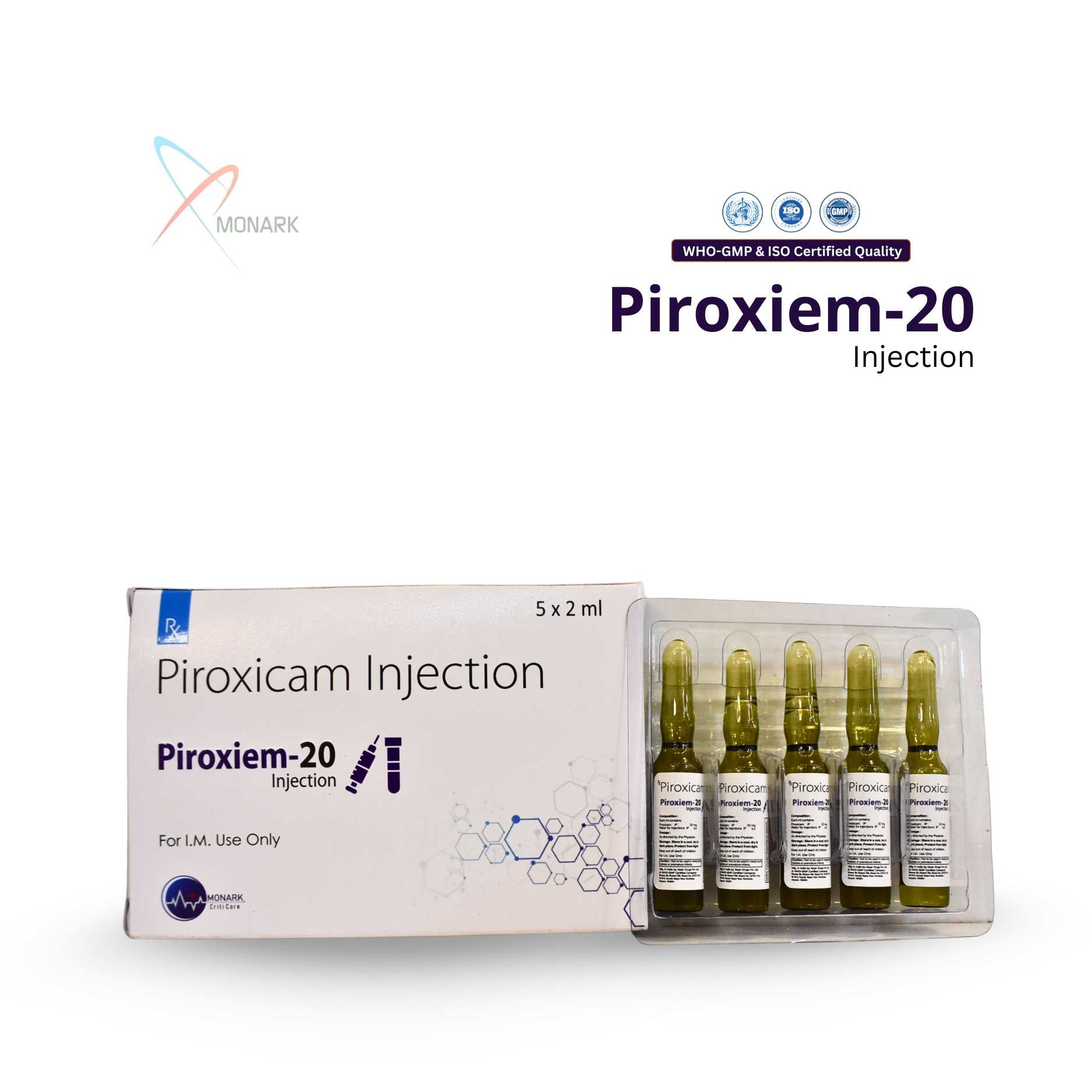 Piroxiem-20 Injection, Piroxicam 20mg Injection, manufactured by Monark Criticare
