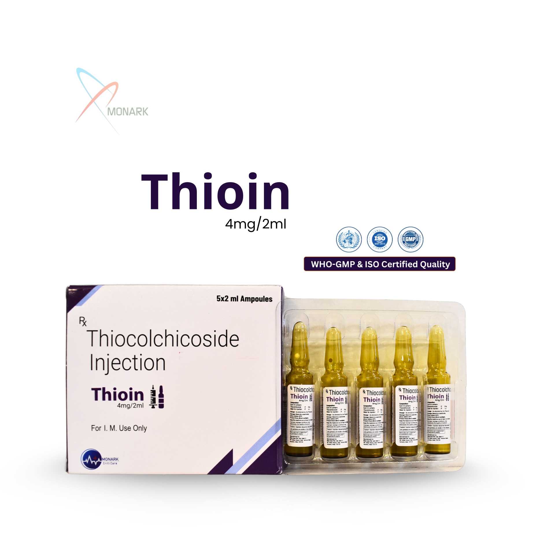 Thioin Inj, Thicolchiocoside 2mg, manufactured by Monark Criticare