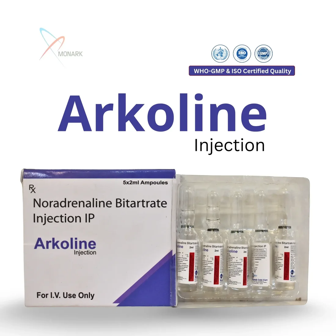 Arkoline-2, Noradrenaline Bitartrate EQ. to Noradrenaline 2mg