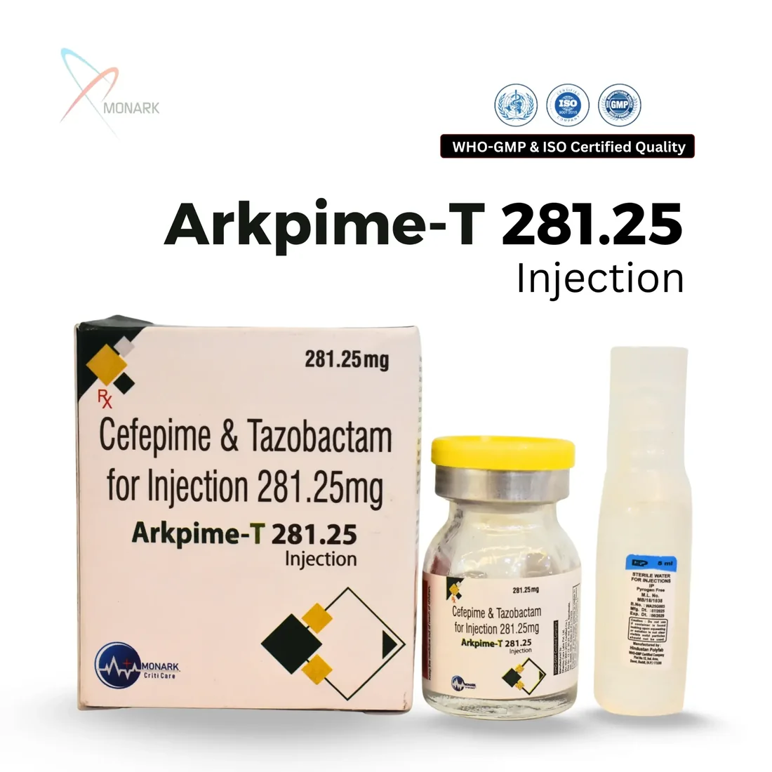 Arkpime-T 281.25, Cefepime Hydrochloride 250mg +Tazobactum Sodium 31.25MG INJ, manufactured by Monark Criticare