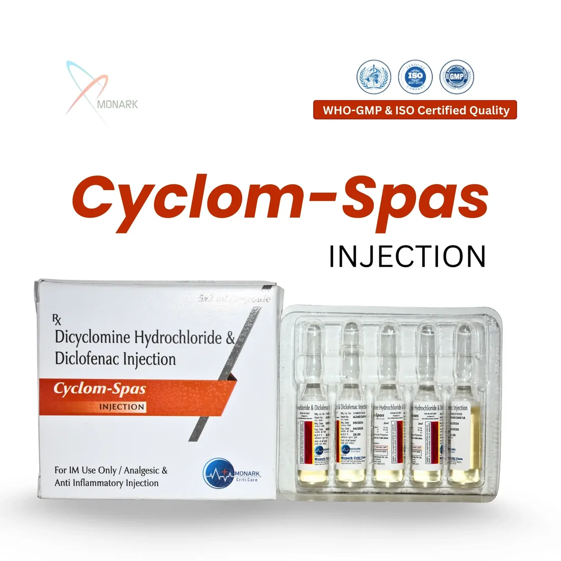 Cyclom-Spas, Dicyclomine Hydrochloride 10mg +Diclofenac 25mg Injection ( TRAY PACK )