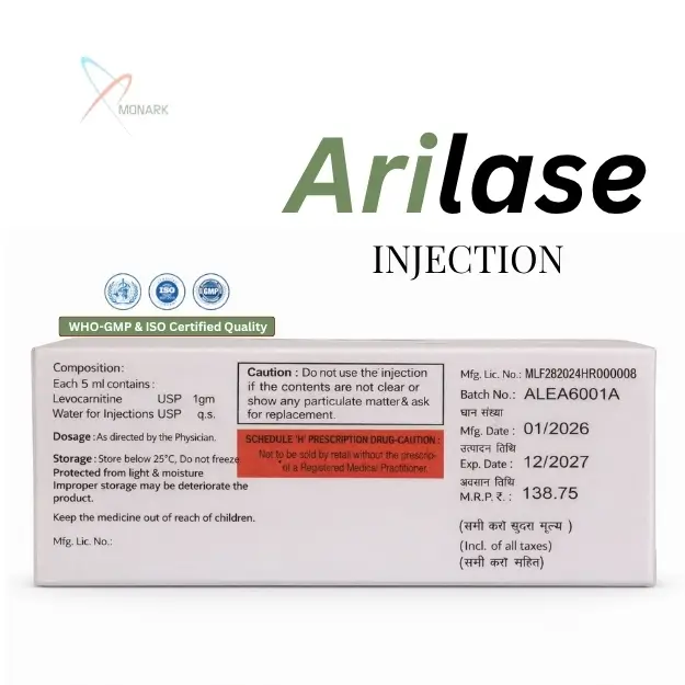 Arilase 1gm Levocarnitine injection ampoule pack IV use
